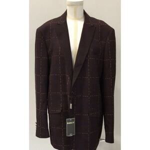 Inserch Mens Red Burgundy Notch Lapel 90s Blazer VNT NWT Cross Stitch Striped 48